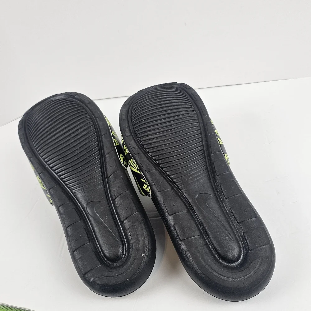 Nike Victori One Black/Neon Green Volt Logo Print Sport Slides Size 8‎ Lounge